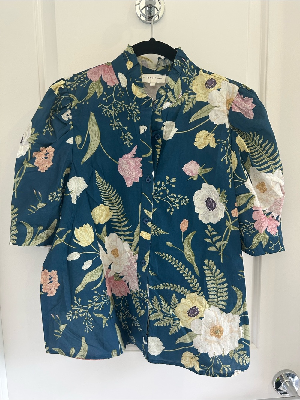 entro Teal Floral Button-Front Top
